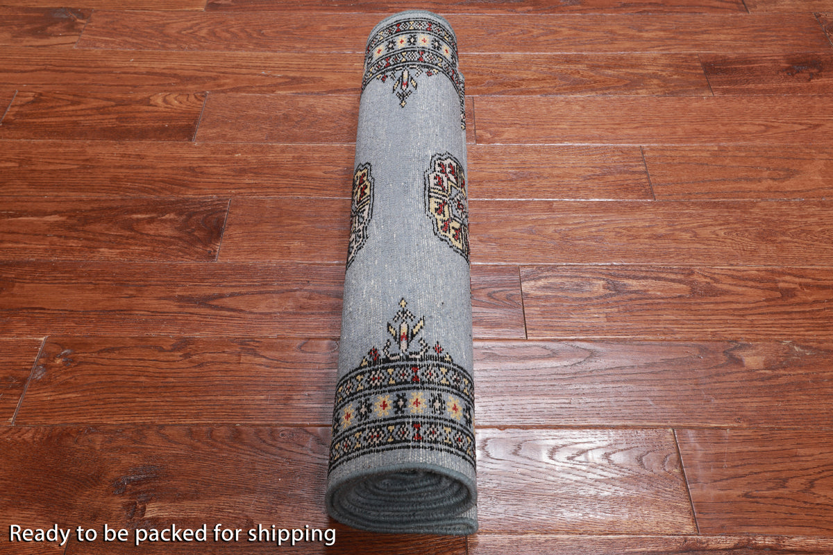 Grey Bokhara Hand Knotted Wool Runner Rug - 2' 6" X 7' 5"