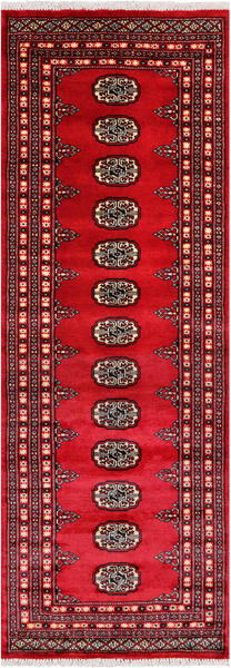 Red Bokhara Hand Knotted Wool Runner Rug - 2' 5" X 7' 3"