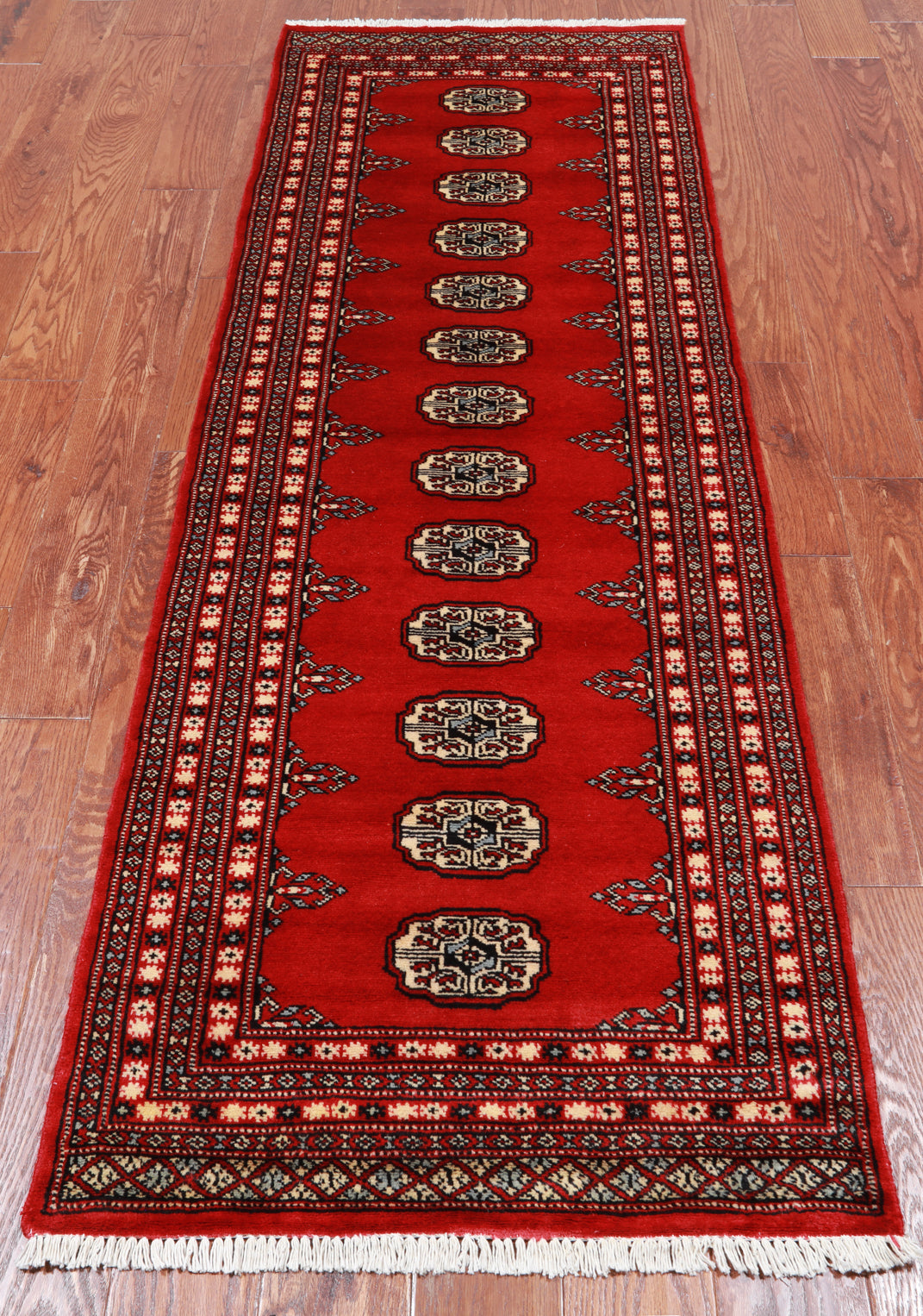 Red Bokhara Hand Knotted Wool Runner Rug - 2' 5" X 7' 3"
