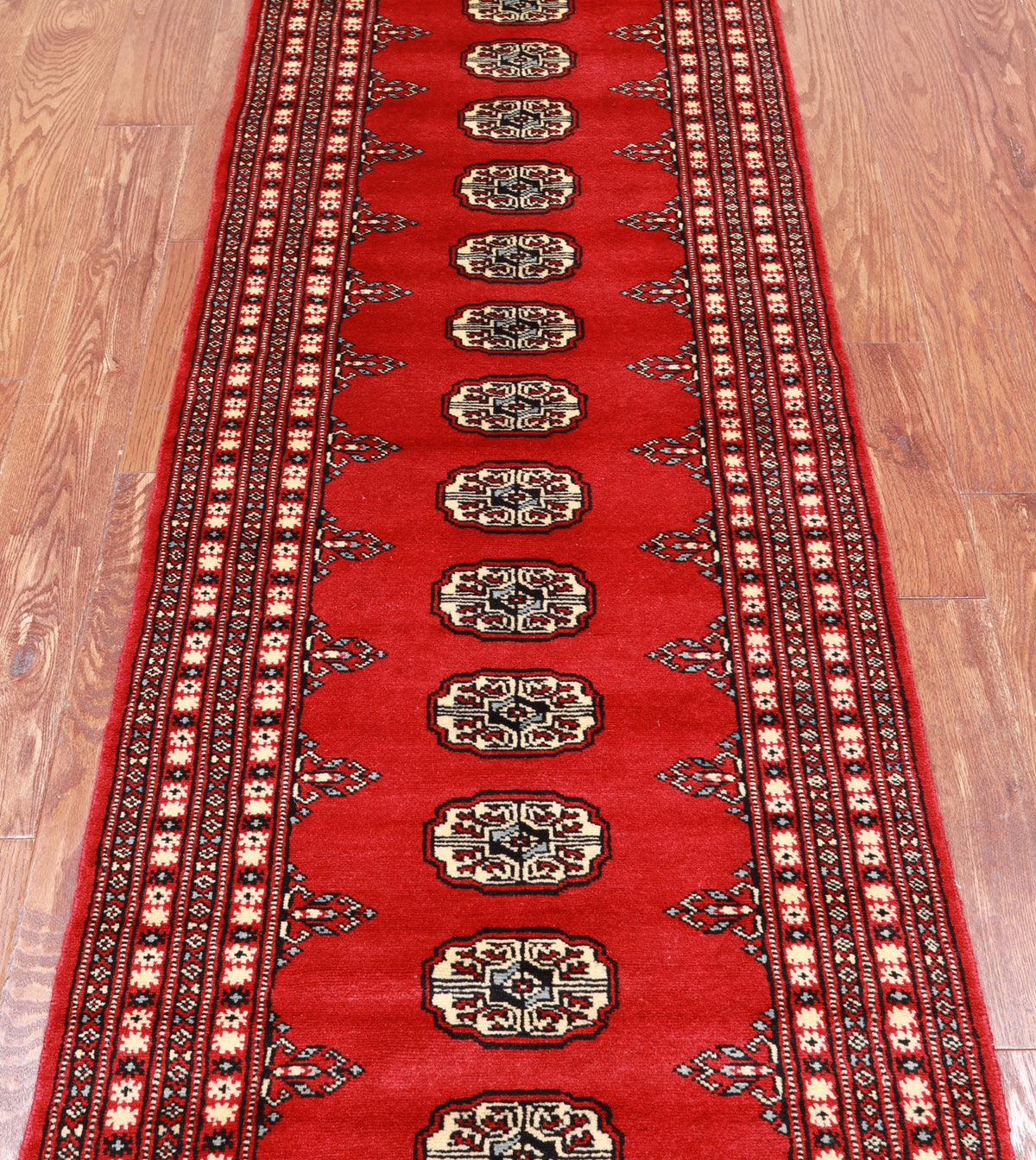 Red Bokhara Hand Knotted Wool Runner Rug - 2' 5" X 7' 3"
