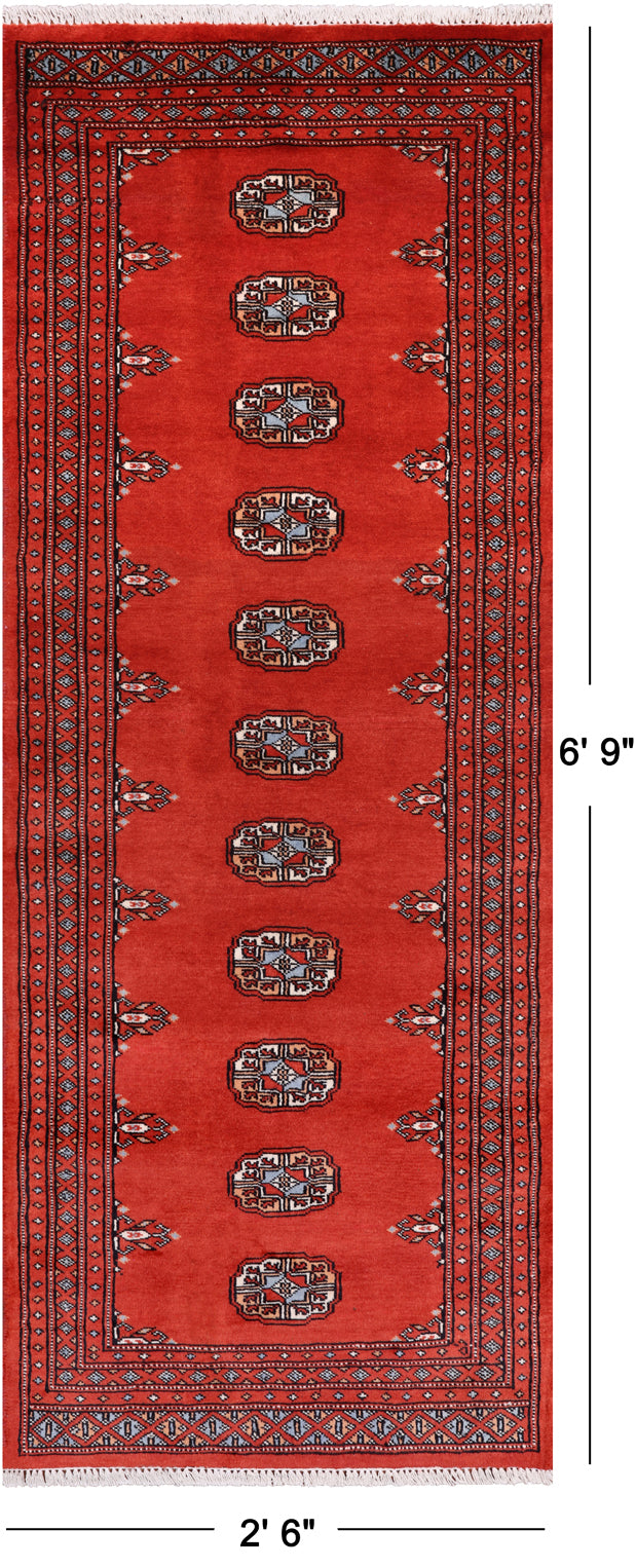 Rust Bokhara Handmade Wool Runner Rug - 2' 6" X 6' 9"