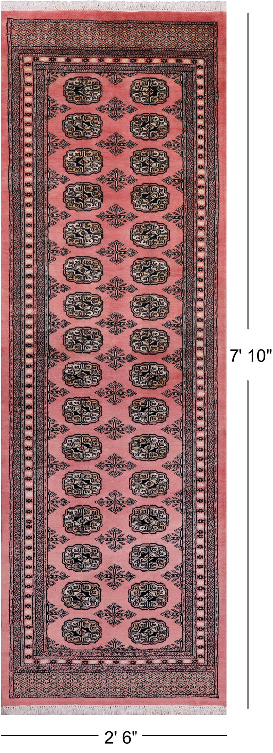 Pink Bokhara Hand Knotted Wool Runner Rug - 2' 6" X 7' 10"