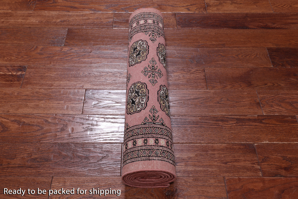 Pink Bokhara Hand Knotted Wool Runner Rug - 2' 6" X 7' 10"