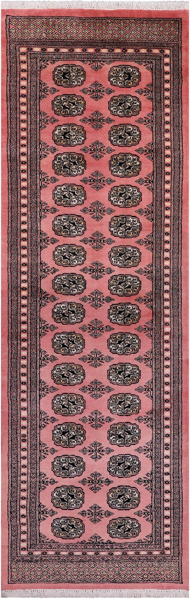 Pink Bokhara Hand Knotted Wool Runner Rug - 2' 6" X 7' 10"