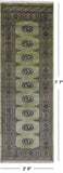 Green Bokhara Hand Knotted Wool Runner Rug - 2' 6" X 7' 7"