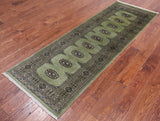 Green Bokhara Hand Knotted Wool Runner Rug - 2' 6" X 7' 7"