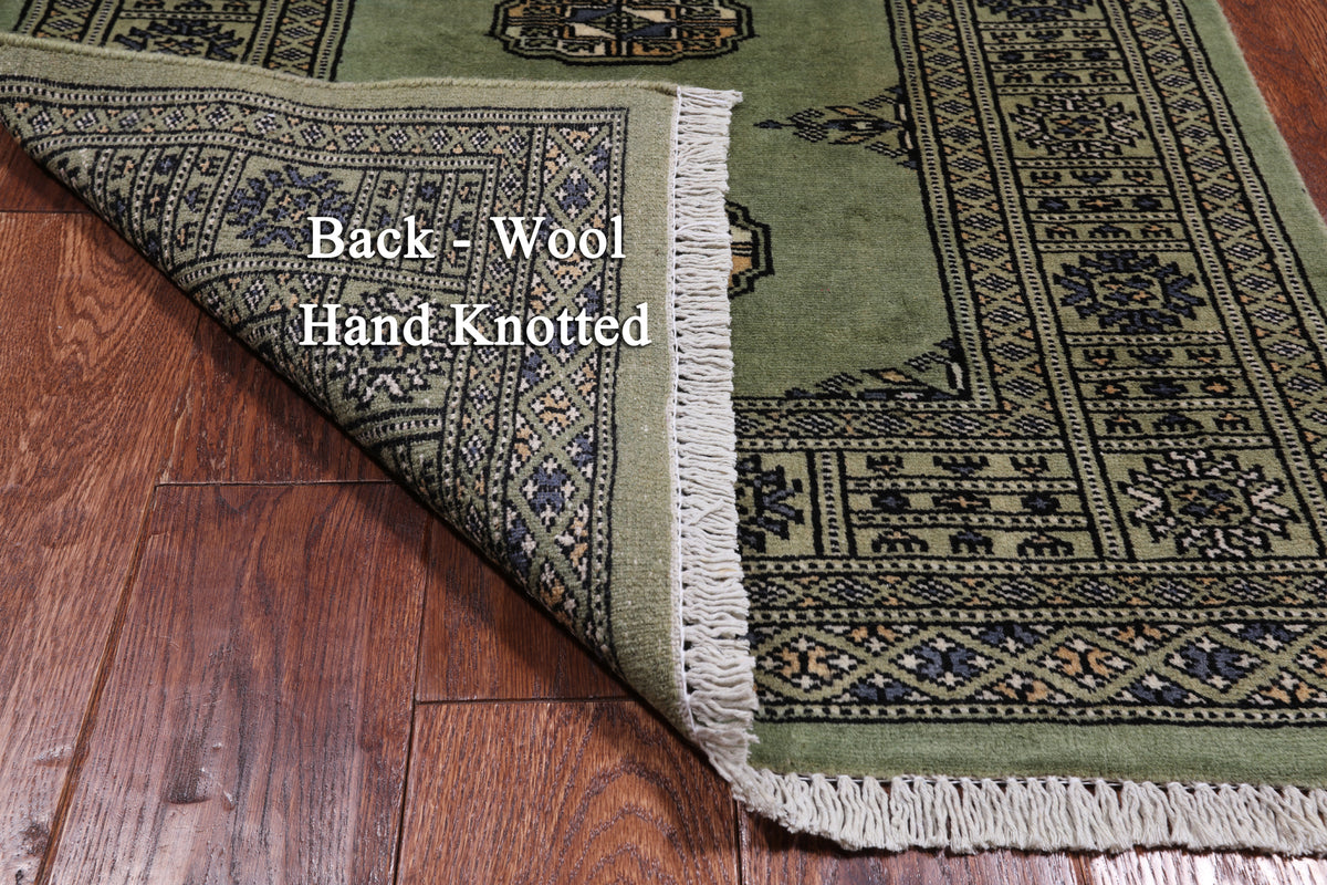 Green Bokhara Hand Knotted Wool Runner Rug - 2' 6" X 7' 7"