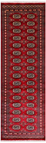 Red Bokhara Hand-Knotted Wool Runner Rug - 2' 7" X 8' 0"