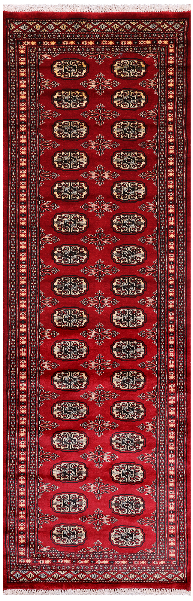 Red Bokhara Hand-Knotted Wool Runner Rug - 2' 7" X 8' 0"