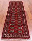 Red Bokhara Hand-Knotted Wool Runner Rug - 2' 7" X 8' 0"