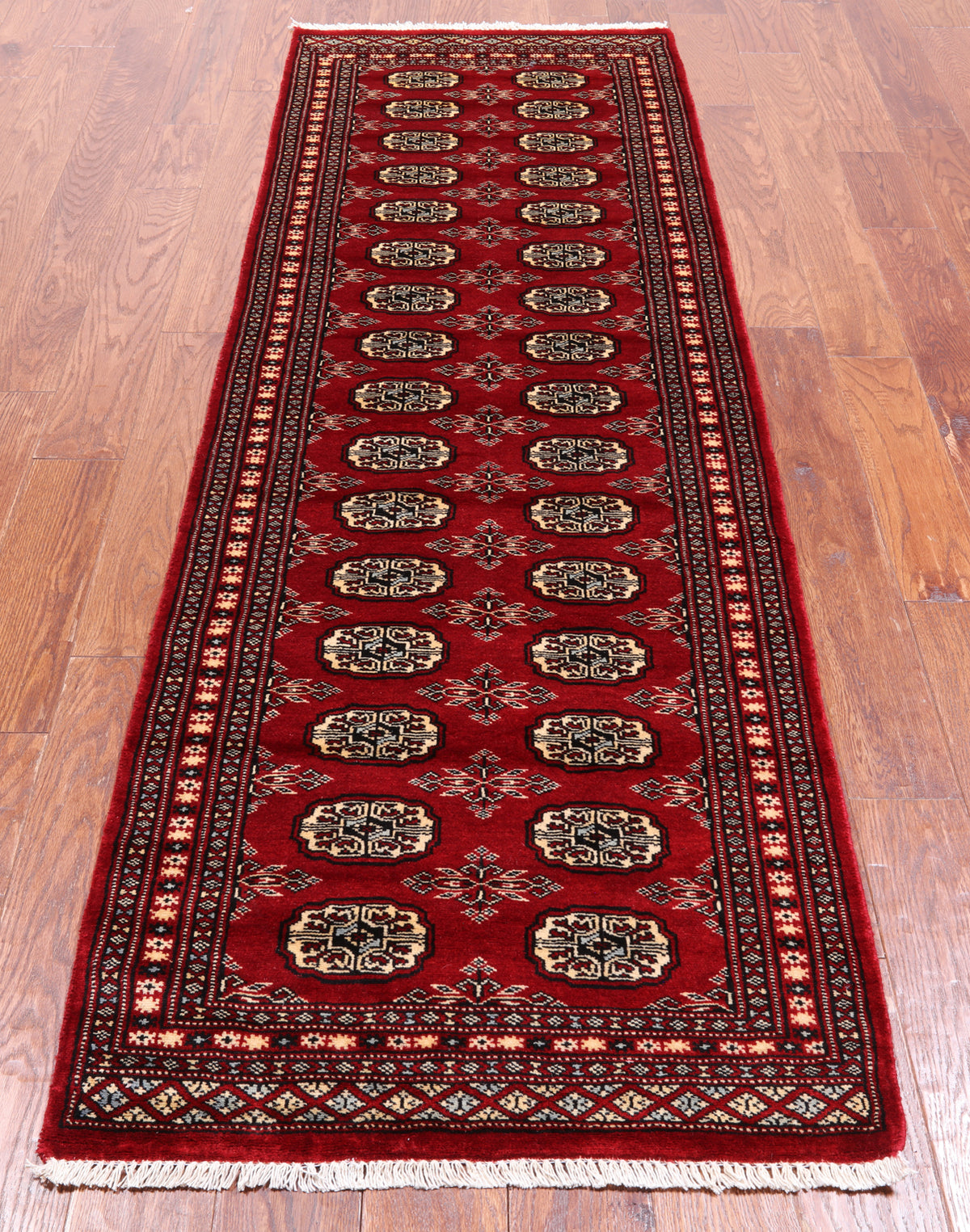 Red Bokhara Hand-Knotted Wool Runner Rug - 2' 7" X 8' 0"