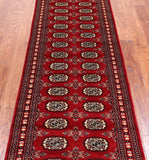 Red Bokhara Hand-Knotted Wool Runner Rug - 2' 7" X 8' 0"