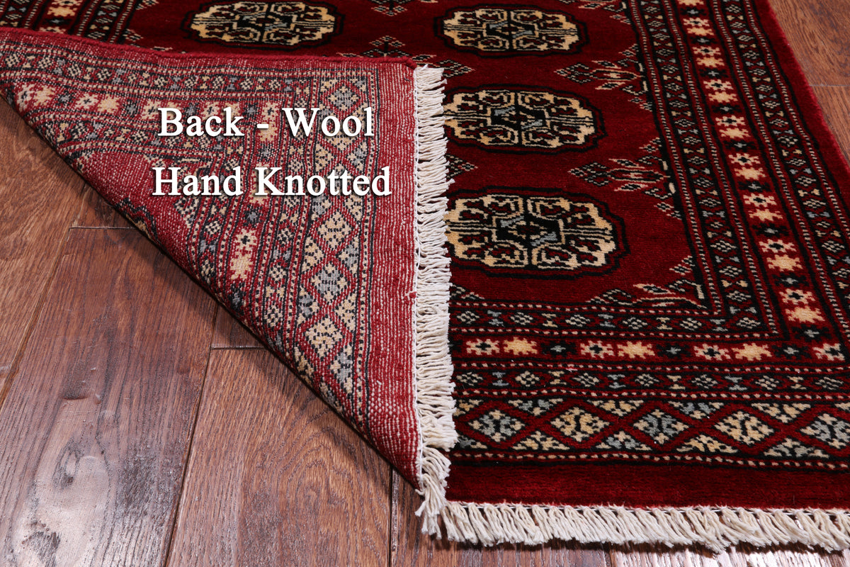 Red Bokhara Hand-Knotted Wool Runner Rug - 2' 7" X 8' 0"