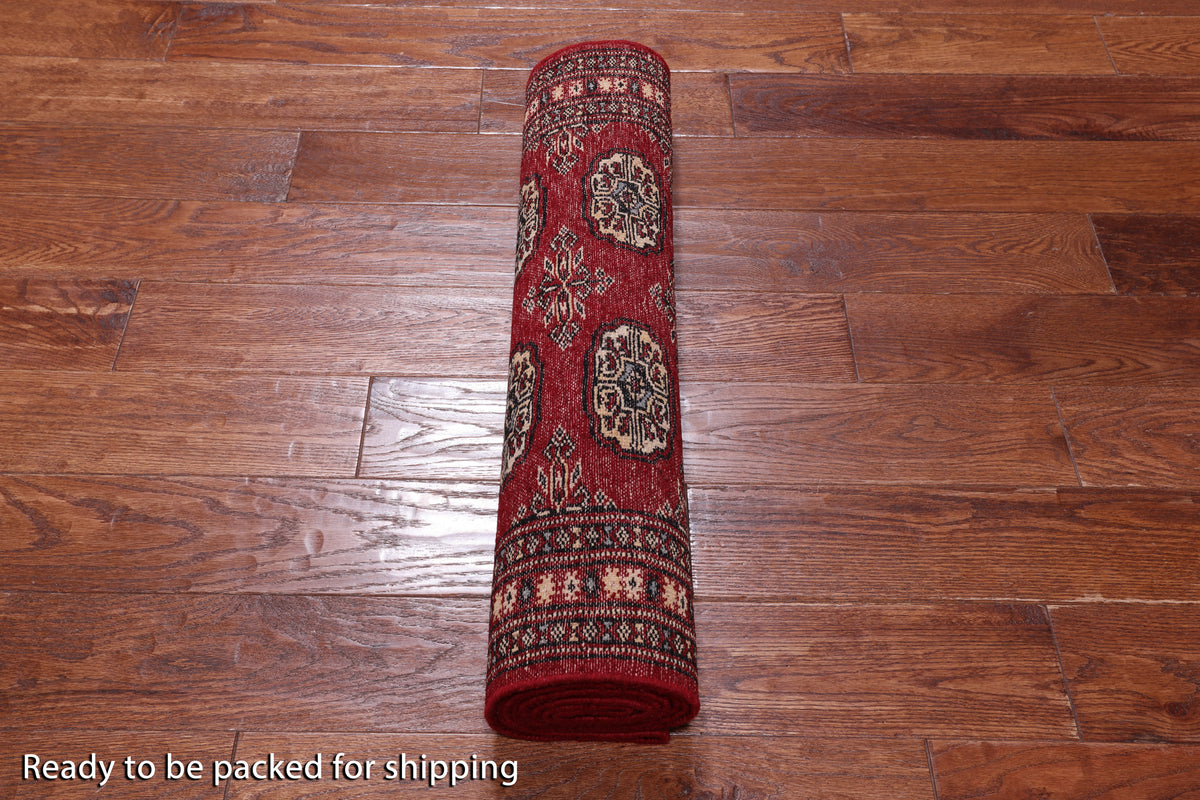 Red Bokhara Hand-Knotted Wool Runner Rug - 2' 7" X 8' 0"