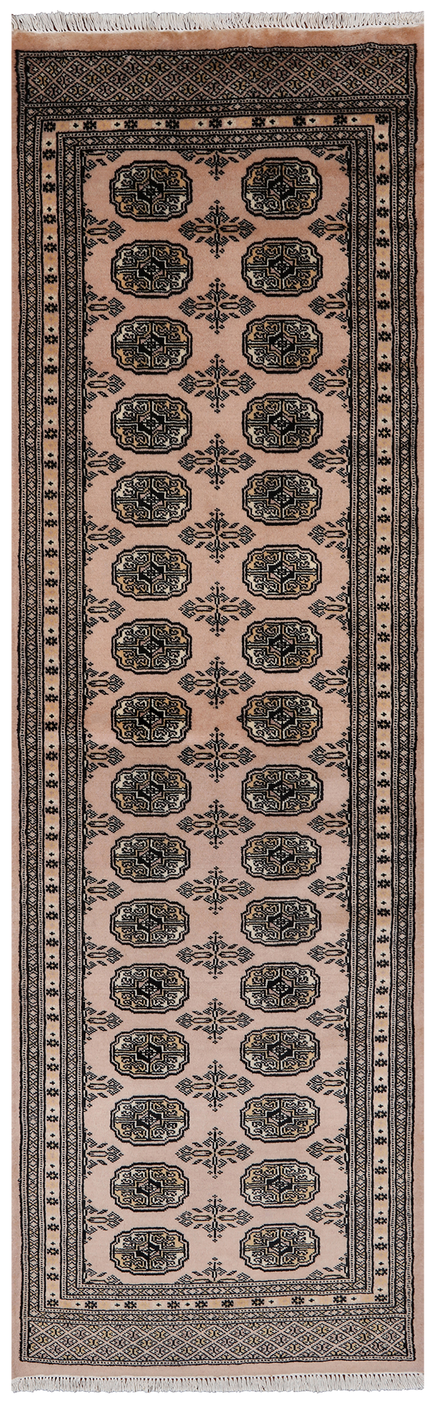 Beige Bokhara Hand-Knotted Wool Runner Rug - 2' 7" X 8' 5"