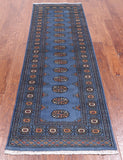 Blue Bokhara Hand Knotted Wool Runner Rug - 2' 6" X 8' 2"