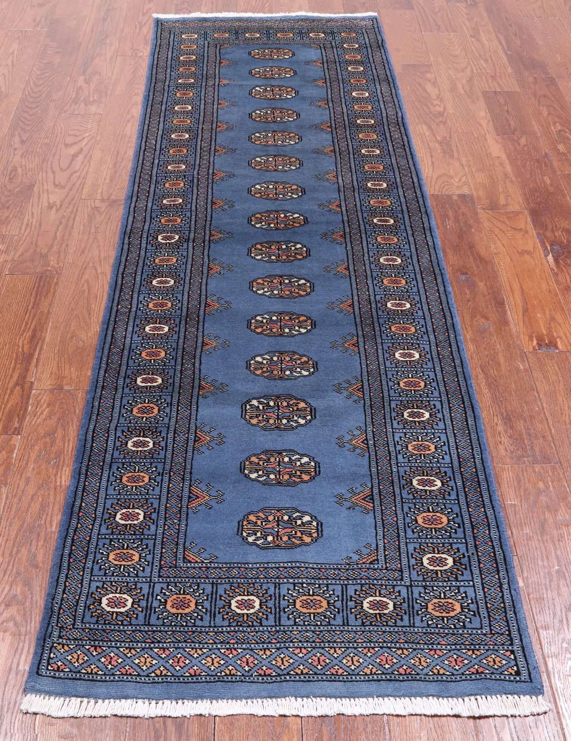 Blue Bokhara Hand Knotted Wool Runner Rug - 2' 6" X 8' 2"