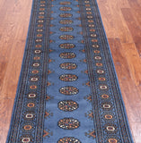 Blue Bokhara Hand Knotted Wool Runner Rug - 2' 6" X 8' 2"