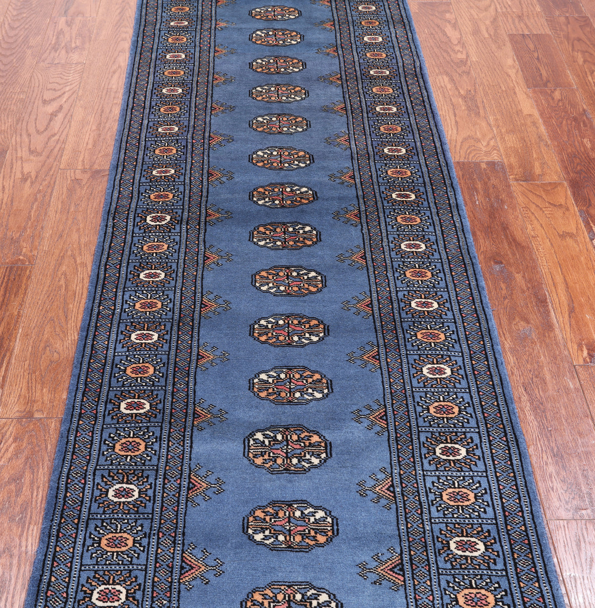 Blue Bokhara Hand Knotted Wool Runner Rug - 2' 6" X 8' 2"