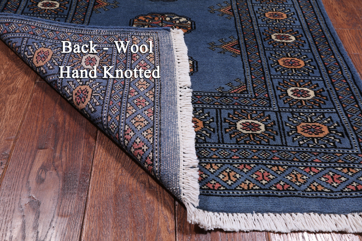 Blue Bokhara Hand Knotted Wool Runner Rug - 2' 6" X 8' 2"