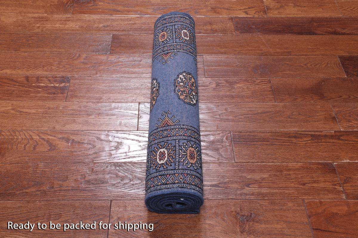 Blue Bokhara Hand Knotted Wool Runner Rug - 2' 6" X 8' 2"