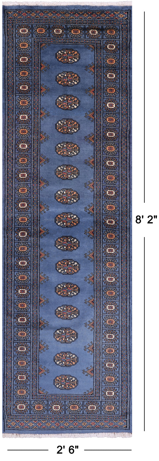 Blue Bokhara Hand Knotted Wool Runner Rug - 2' 6" X 8' 2"