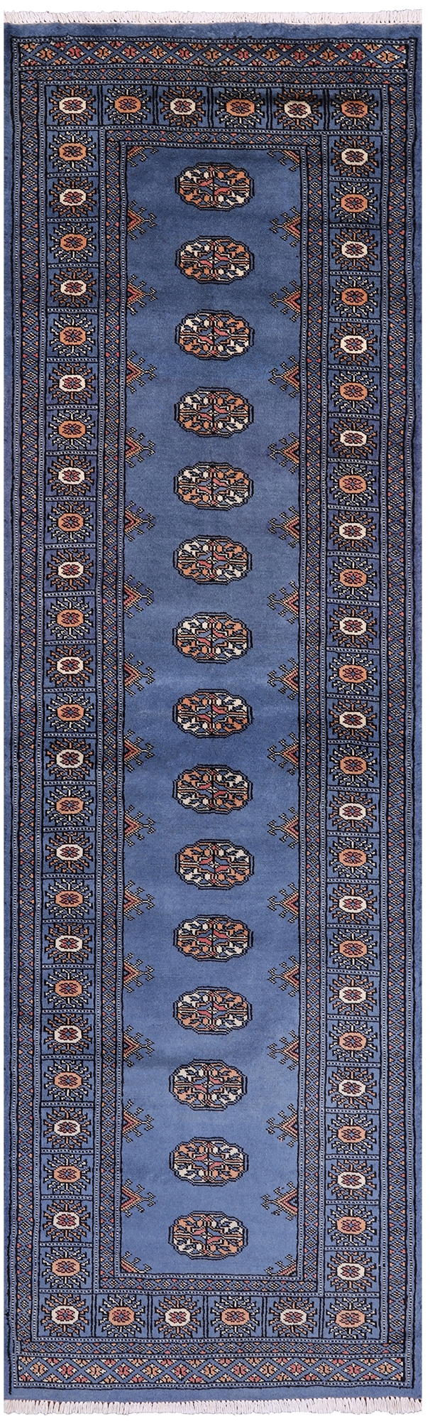 Blue Bokhara Hand Knotted Wool Runner Rug - 2' 6" X 8' 2"