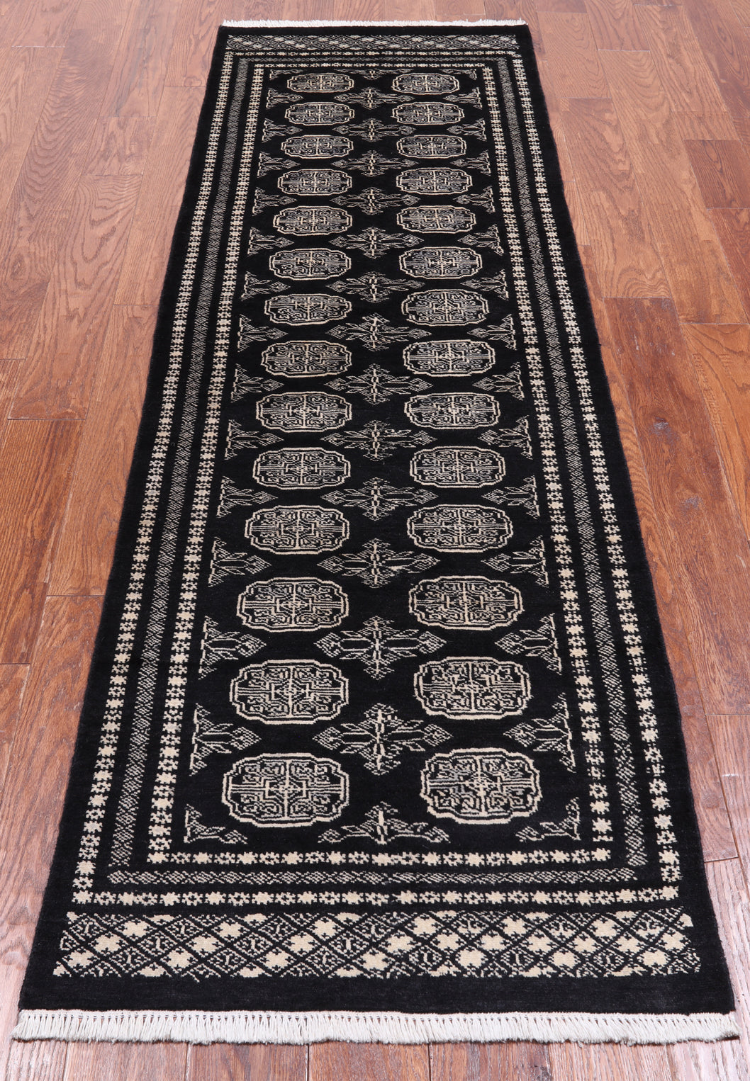 Black Bokhara Handmade Wool Runner Rug - 2' 6" X 8' 0"