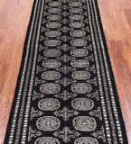 Black Bokhara Handmade Wool Runner Rug - 2' 6" X 8' 0"