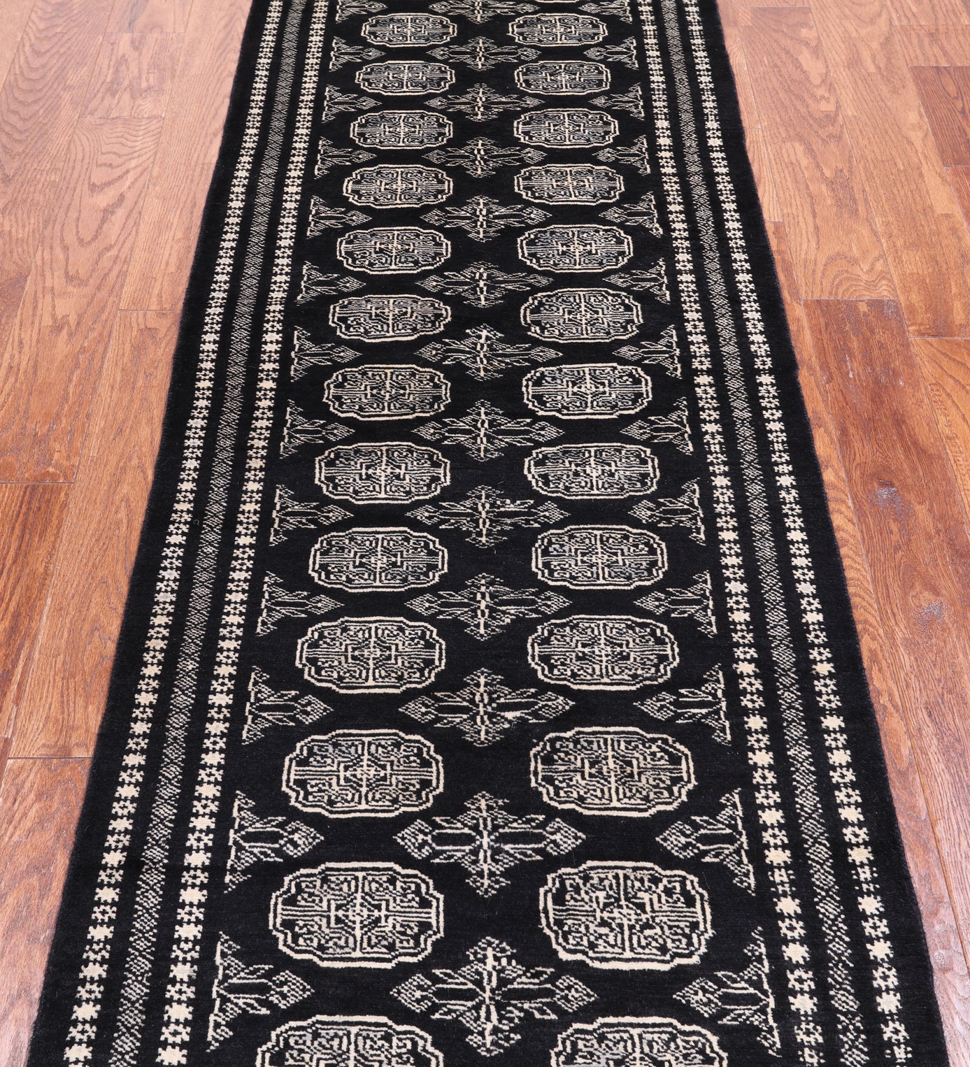 Black Bokhara Handmade Wool Runner Rug - 2' 6" X 8' 0"