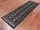 Black Bokhara Handmade Wool Runner Rug - 2' 6" X 8' 0"