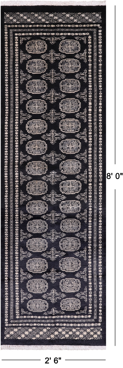 Black Bokhara Handmade Wool Runner Rug - 2' 6" X 8' 0"