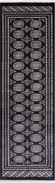 Black Bokhara Handmade Wool Runner Rug - 2' 6" X 8' 0"