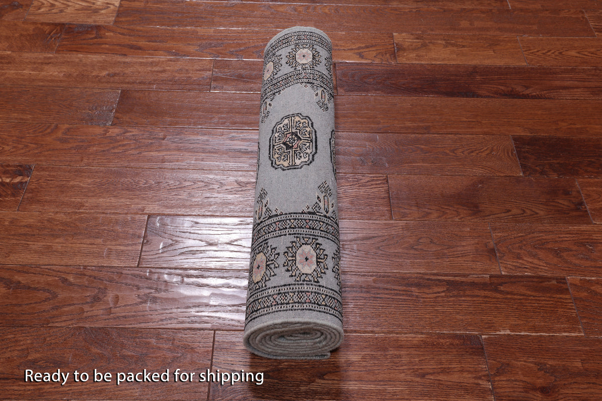 Grey Bokhara Handmade Wool Runner Rug - 2' 6" X 8' 2"