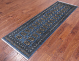 Blue Bokhara Hand Knotted Wool Runner Rug - 2' 6" X 7' 11"