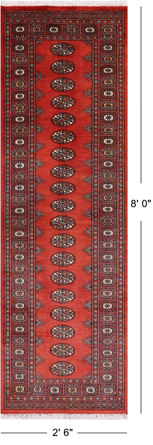 Rust Bokhara Handmade Wool Runner Rug - 2' 6" X 8' 0"