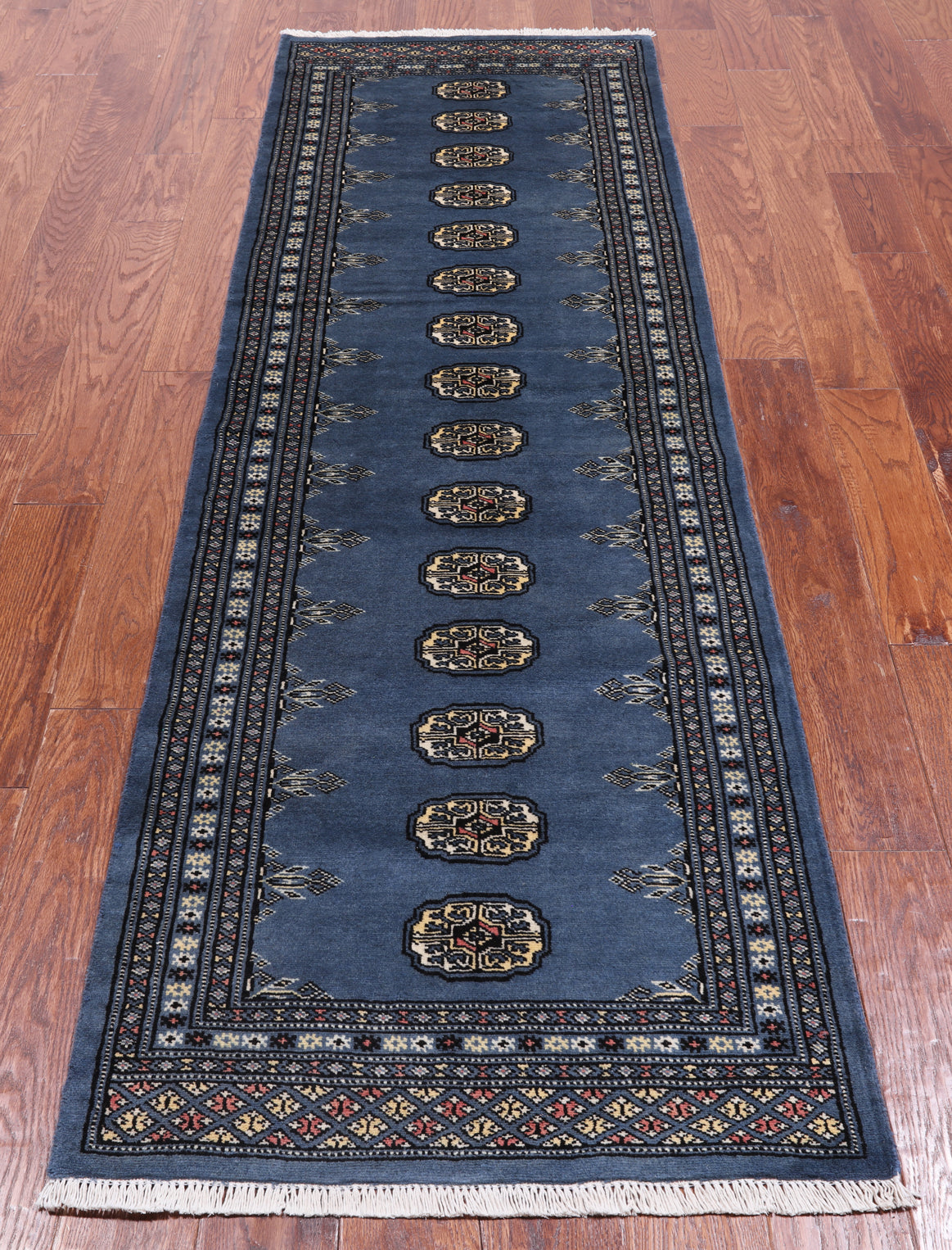 Blue Bokhara Hand-Knotted Wool Runner Rug - 2' 6" X 8' 2"