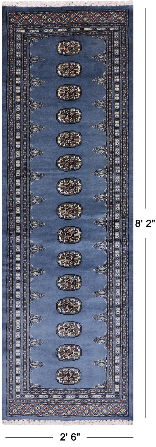 Blue Bokhara Hand-Knotted Wool Runner Rug - 2' 6" X 8' 2"