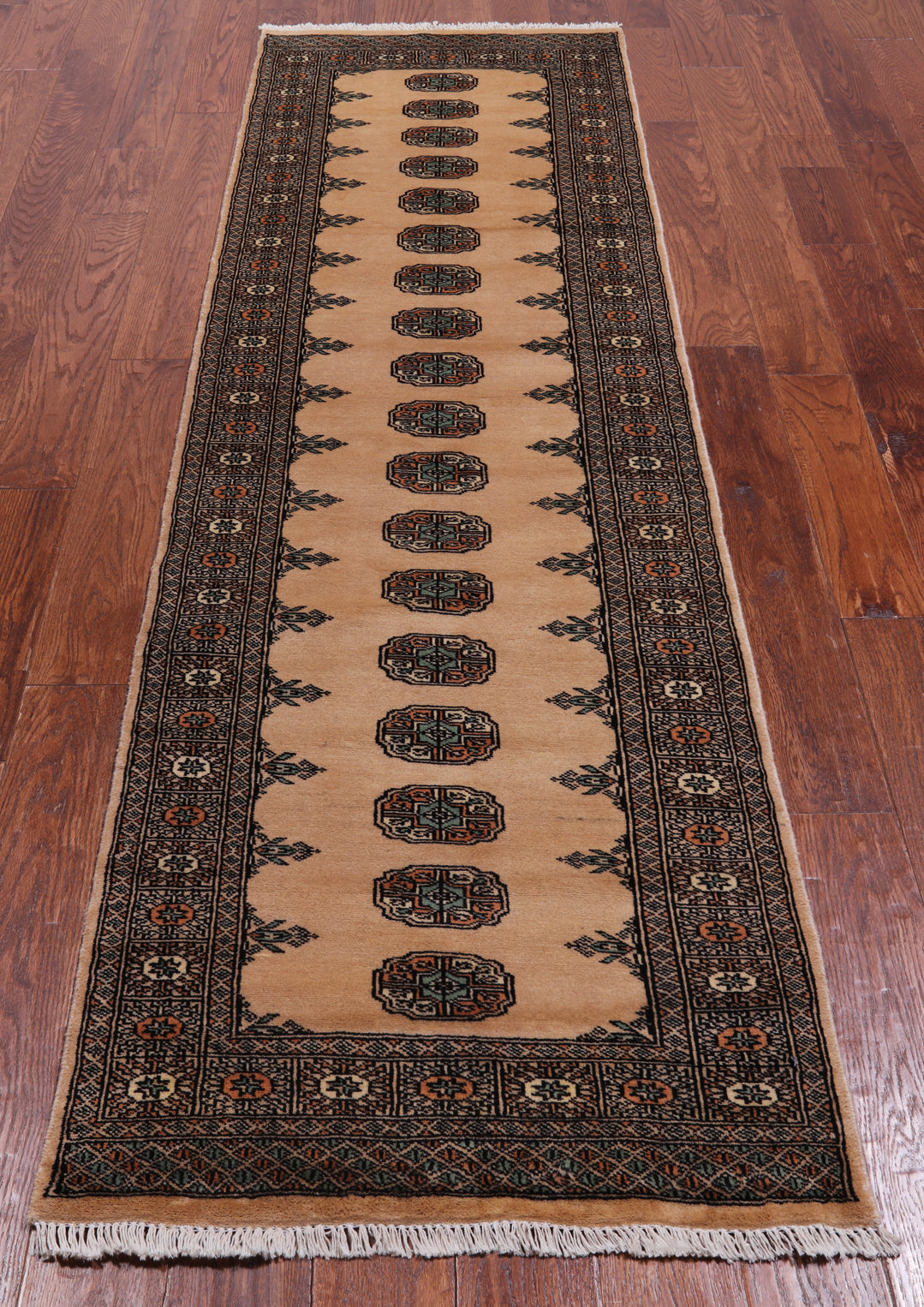 Beige Bokhara Hand Knotted Wool Runner Rug - 2' 6" X 8' 6"