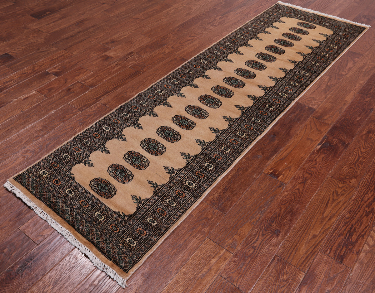 Beige Bokhara Hand Knotted Wool Runner Rug - 2' 6" X 8' 6"