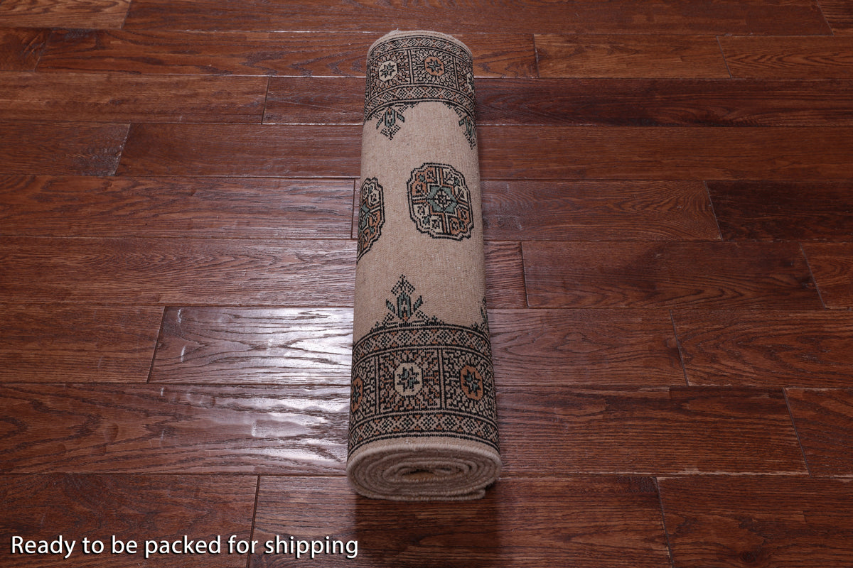 Beige Bokhara Hand Knotted Wool Runner Rug - 2' 6" X 8' 6"