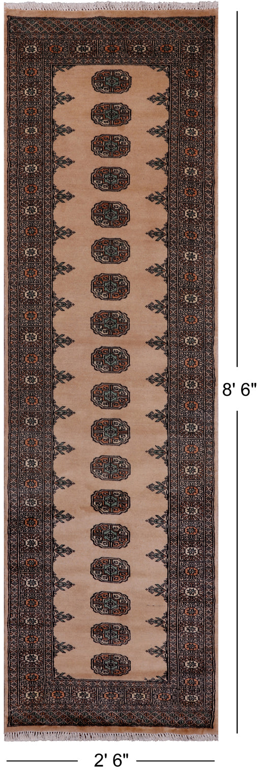 Beige Bokhara Hand Knotted Wool Runner Rug - 2' 6" X 8' 6"
