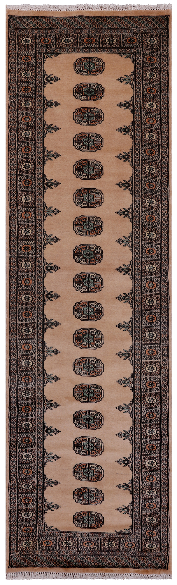 Beige Bokhara Hand Knotted Wool Runner Rug - 2' 6" X 8' 6"