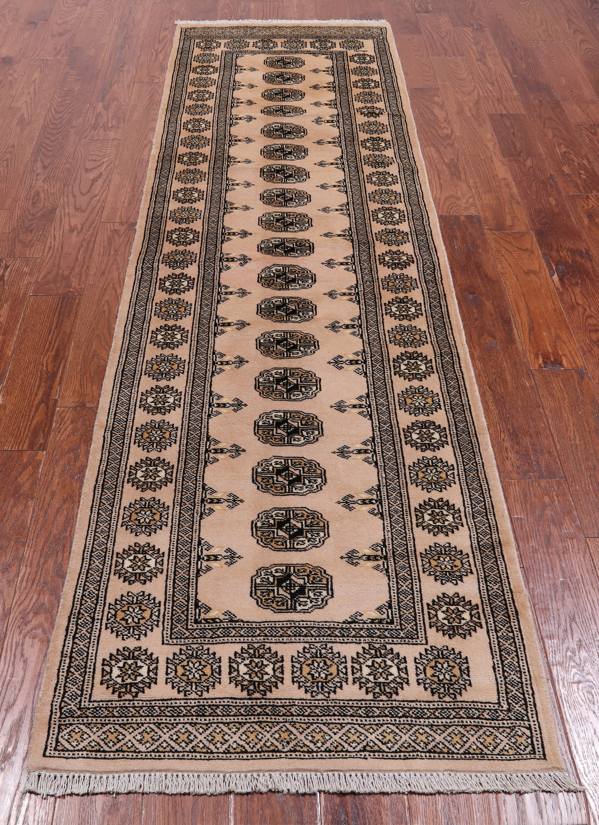 Beige Bokhara Hand Knotted Wool Runner Rug - 2' 7" X 9' 2"