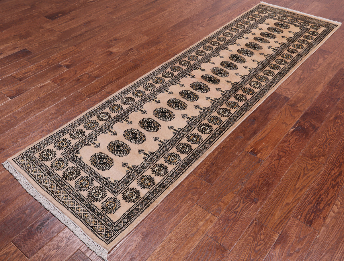 Beige Bokhara Hand Knotted Wool Runner Rug - 2' 7" X 9' 2"