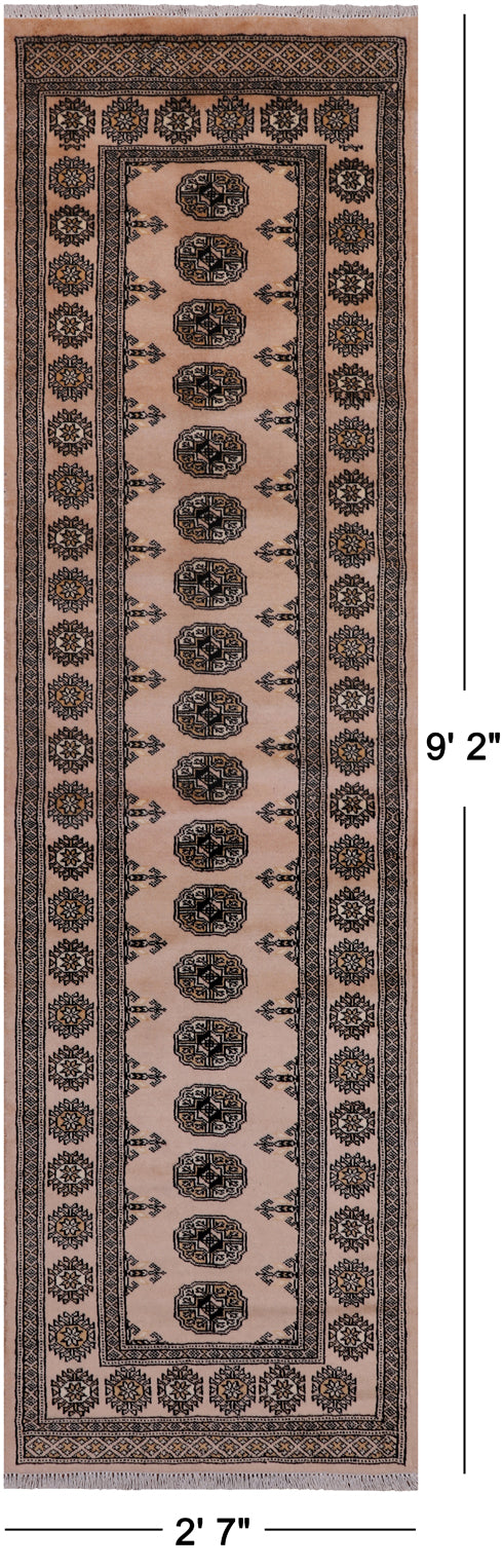Beige Bokhara Hand Knotted Wool Runner Rug - 2' 7" X 9' 2"