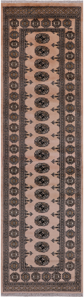 Beige Bokhara Hand Knotted Wool Runner Rug - 2' 7" X 9' 2"
