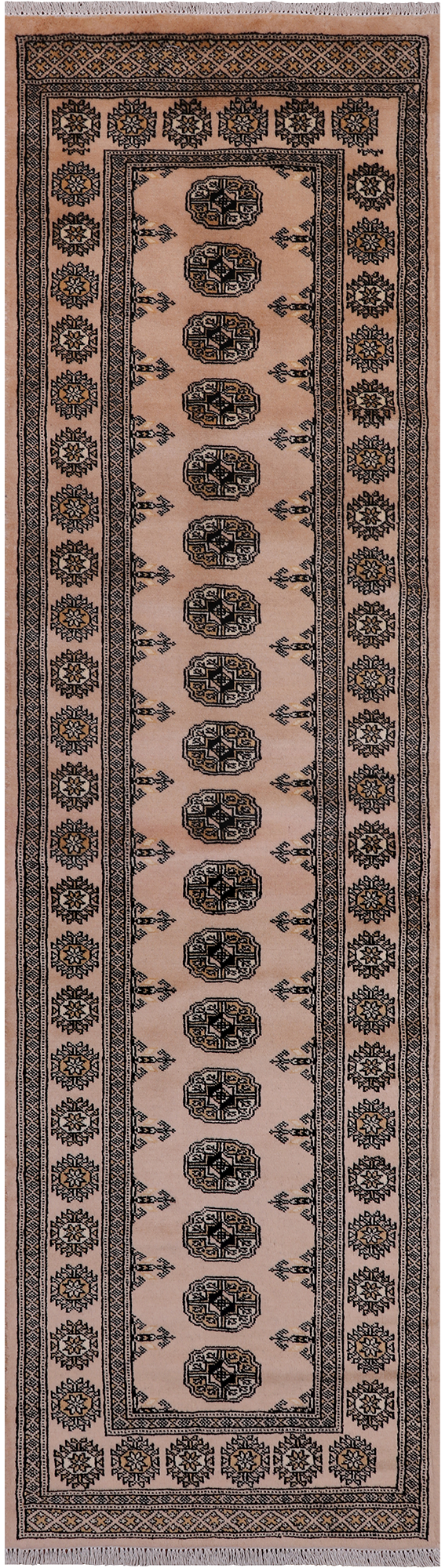 Beige Bokhara Hand Knotted Wool Runner Rug - 2' 7" X 9' 2"