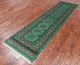 Green Bokhara Hand-Knotted Wool Runner Rug - 2' 7" X 9' 8"