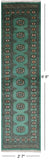 Green Bokhara Hand-Knotted Wool Runner Rug - 2' 7" X 9' 8"